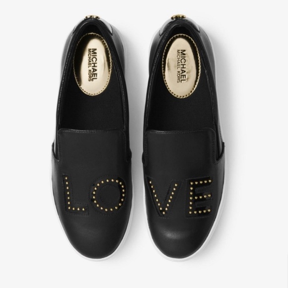 Michael Kors Trent LOVE leather slip on wedge loafer sneaker black size 9.5 - Picture 2 of 12